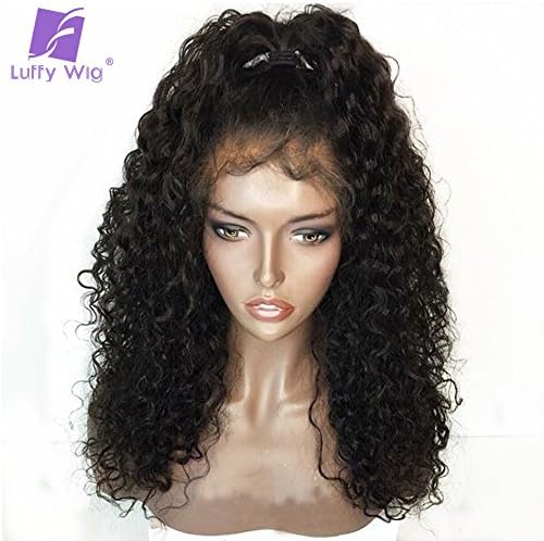 LUFFYWIG Curly Pre Plucked Hairline Full Lace Human Hair Wigs For Black Women Glueless Remy Brazilian Curly Hair 12"-22" 130 Density (16 Inch)