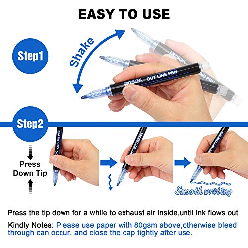 Double Line Outline Pens, 12 Colours Outline Pens Two-Line Glitter Art Drawing Pens Marker Pens Set Highlighter Writing Drawing Pens for Birthday Greeting Card/Scrapbooking/Painting/DIY Art Crafts