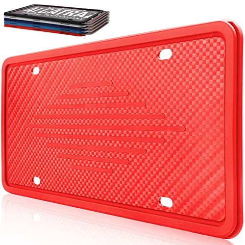 Intermerge Silicone License Plate Frame Holders Rust-Proof/Rattle-Proof/Weather-Proof with Drainage Holes Universal American Car Licenses Plate Covers (Red)