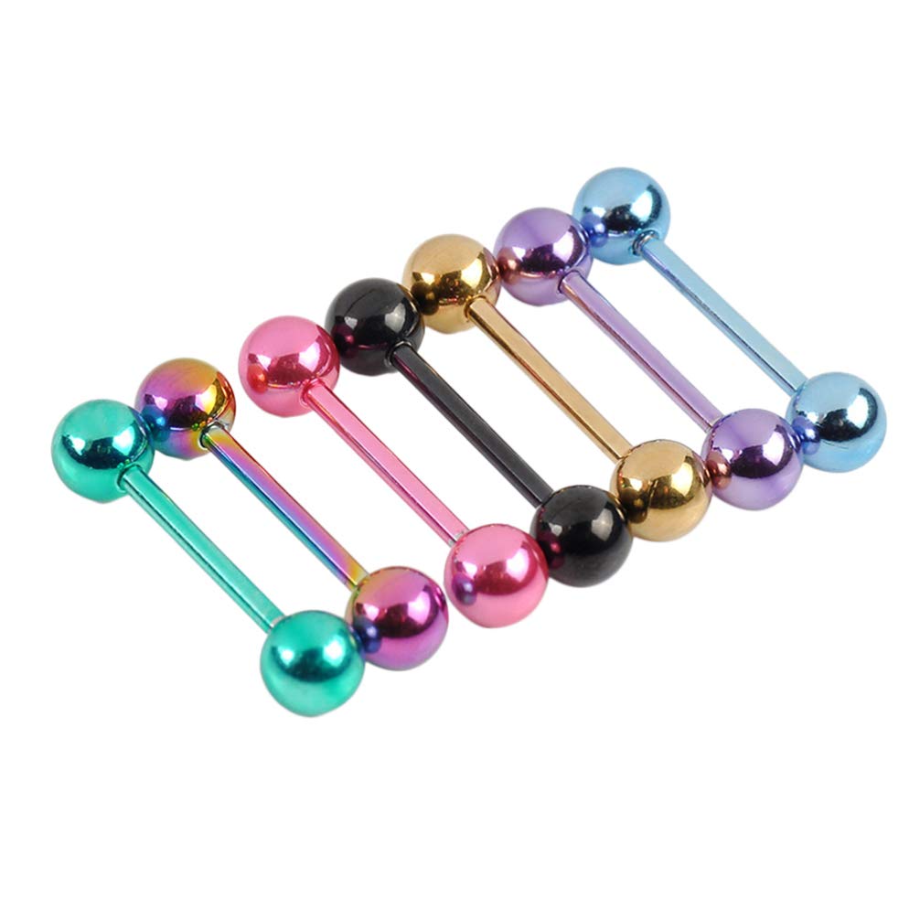 Holibanna Stainless Steel Tongue Bars Double-Headed Dumbbell Shape Body Piercing Jewelry for Women Daily Wear Hypoallergenic 7Pcs Set