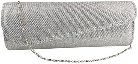 AITING Womens Party Evening Bag Oblique Flap Glitter Clutch Wallet Handbags (Silver)