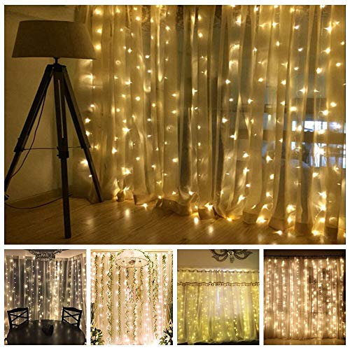 TOFU LED Window Curtain String Light with 8 Modes Remote 300LED 9.8ft×9.8ft Bed Canopy with Lights Twinkle Curtain Light Christmas Decorations, Wedding, Home, Patio, Waterproof Indoor Outdoor