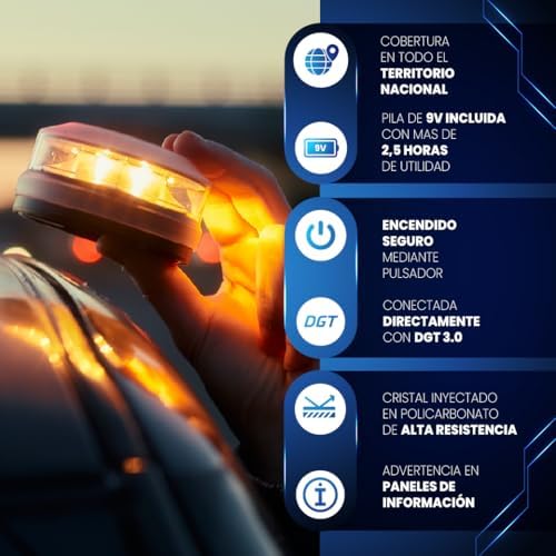 GeoBlueShield49/Garza 2 Luzes de Emergência para Automóveis Aprovadas DGT v16 3.0 e Bateria Case I Energizer 9V I Obrigatória em 2026 I Conectividade IoT até 2038 I Em Colaboração, 2 Beacons
