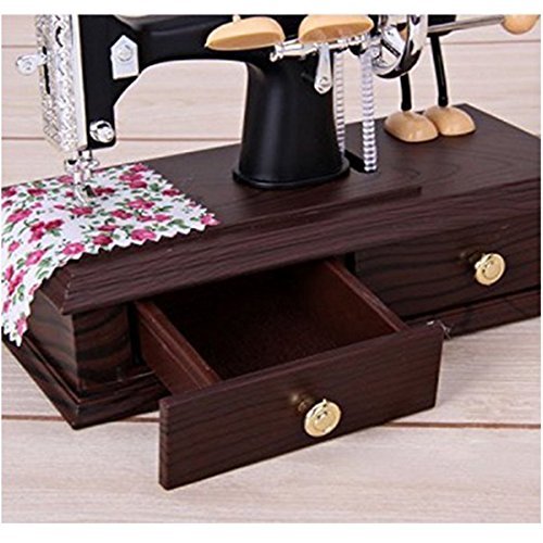 Musical Wind up Vintage Miniature Oak Mini Sewing Machine Style Mechanical Plastic Music Box Vintage Look Table Desk Decoration Toy Gift for Kid Children Birthday Gift (1)