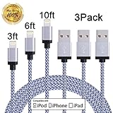 Winage 3Pack Lightning to USB Extra Long Cable Charging Cord Charger for iPhone 6s/6s plus/6/ 6 plus, SE, 5s/5c/5, 7/7plus, iPad Mini/Air, iPod Nano/Touch ( 3FT, 6FT, 10FT, White )