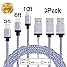 Winage 3Pack Lightning to USB Extra Long Cable Charging Cord Charger for iPhone 6s/6s plus/6/ 6 plus, SE, 5s/5c/5, 7/7plus, iPad Mini/Air, iPod Nano/Touch ( 3FT, 6FT, 10FT, White )