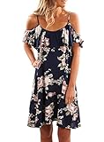 Kbook Women's Floral Cold Shoulder Ruffle Loose Casual Strap Pleated Mini Dress