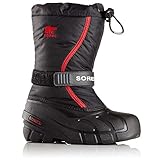 Sorel Youth Flurry-K Snow Boot, Black/Bright Red, 4 M US Big Kid