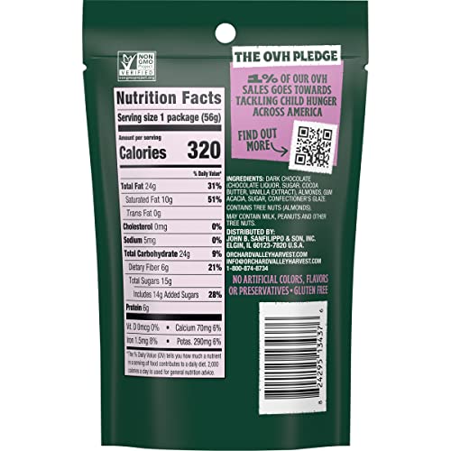 ORCHARD VALLEY HARVEST DARK CHOCOLATE COVERED ALMONDS, 2 OUNCE BAG, GLUTEN FREE, NON-GMO, NO ARTIFICIAL INGREDIENTS