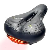 Sportneer Bike Seat Comfortable Bike Saddle,Soft Foam Padded Wide Bicycle Cushion with Taillight for Men Women, Waterproof