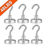 48LB Magnetic Hooks, Heavy Duty Magnet Hook with Strong Neodymium Magnet Hook for Home, Kitchen, Workplace, Office and Garage - 6-Pieces