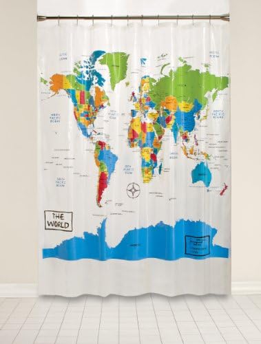 SKL HomeThe World Map Waterproof PEVA Shower Curtain, Educational/Geography/Kids Bath, Clear/Multi