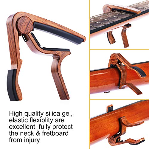 MOREYES Guitar Capo for Acoustic Guitar ,Ukelele, Electric Guitar,Bass with Wood Color Guitar Picks(GC-4 Rosewood) - Thumbnail 4