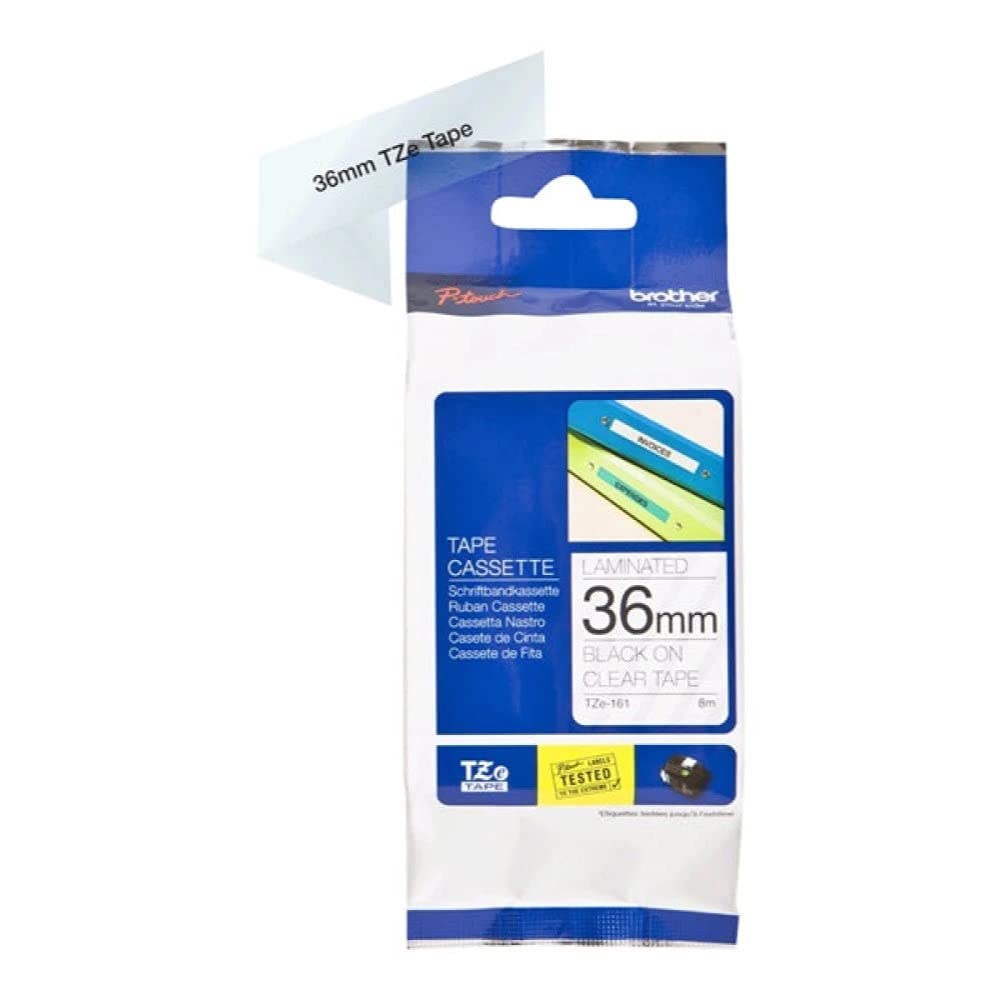 Brother TZe-161 Labelling Tape Cassette, 36 mm (W) x 8 m (L), Laminated, Brother Supplies - Black on Clear