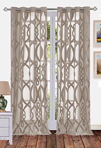 Ifblue 2 Panels Grommet Top Sheerness Velvet Cutting Sheer Window Light Filtering Geometric Pattern Curtains Drapes for Bedroom Kids Living Room(52"X95", Brown)