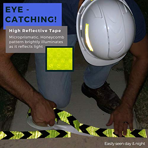 Pure Ponta High Visibility Black and Yellow Reflective Arrow Hazard Tape | 82 feet x 2 Inches High Intensity Waterproof Retroreflective Tape | Chevron Reflector Tape Roll - Thumbnail 2