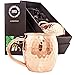 Lifestyle Banquet Moscow Mule Copper Mugs - Set of 2 - 16 oz Pure Solid Hammered Copper Cups with Welded Handle and Recipe Card in Black Satin Gift Box