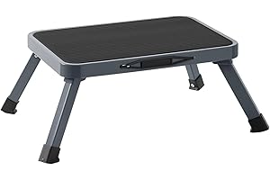 Ollieroo Metal Folding Step Stool, Wide One Step Stool with Non Slip Rubber Platform, 7 inch One Step Ladder, Max Load 330 lbs for Adults Kids, Portable Foot Stool for Kitchen Bedroom（Grey）