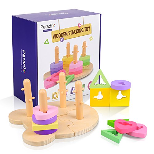 image for Peradix Wooden Puzzle Toddler Educational Toys Shapes Sorter Stacking 