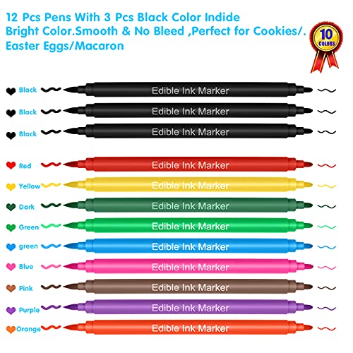 Edible Markers for Cookie Decorating,12Pcs Food Coloring Pens, Double