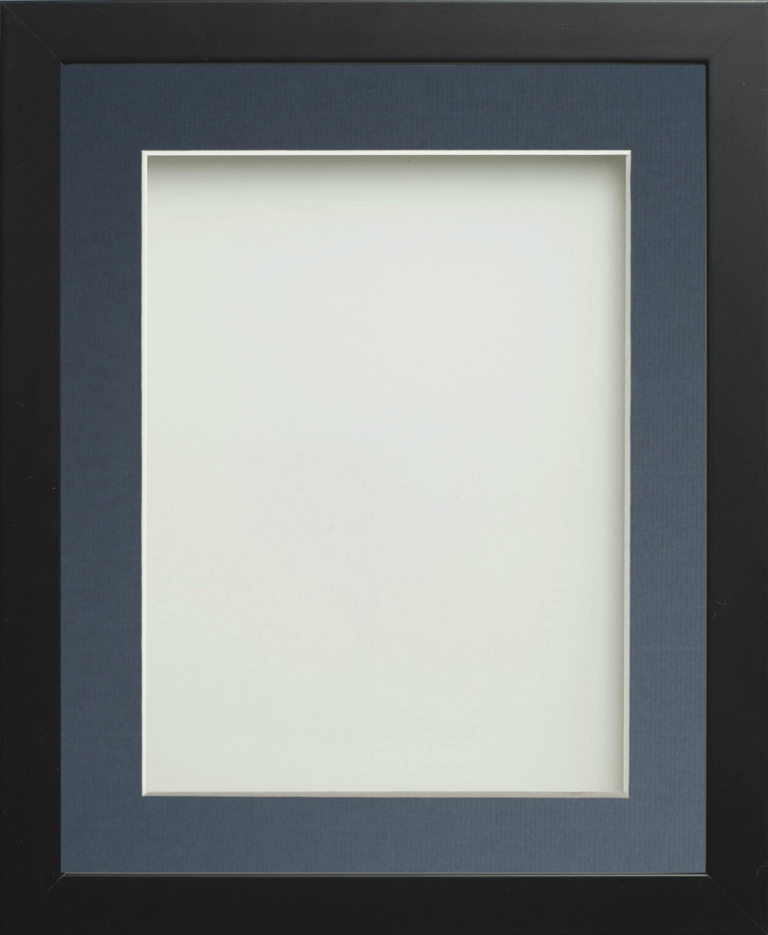 Frame Company Connolly Range Black Wooden Picture Photo Frame with Blue Mount, 16x12 for pic size 13x9 *Choice of Sizes* Fitted with Real Glass — image 1