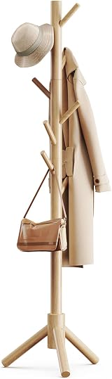 Pipishell Adjustable Wooden Coat Rack 4 Sections 8 Hooks Free Standing Tree view 1