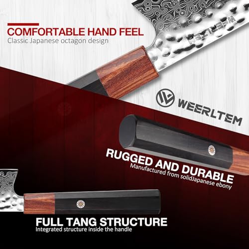 WEERLTEM Damascus Chef Knife, Upgraded 8 Inch Professional VG10 Damascus steel Japanese Kiritsuke Knife, Ultra Sharp 67-Layer Damascus Kitchen Knife with Octagonal Red Sandalwood Handle & Gift Box