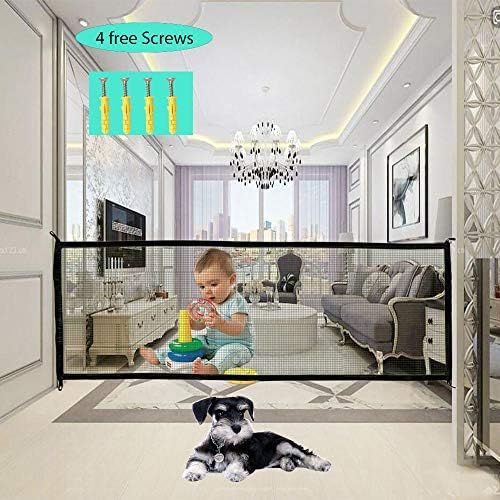 SEEKVER Magic Dog Gate,Stairway Gate,Portable Folding Mesh Dog Gate,Safe Guard,Install Anywhere with 4 pcs Expansion Screw 43.3“x28.3”
