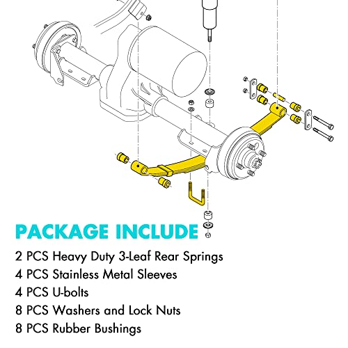 10L0L Golf Cart EZGO Heavy Duty 3 Leaf Spring Kit with Bushings