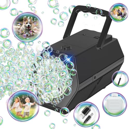 Upgraded 20000+ Bubbles/Min Portable Bubble Machine with Bubble/Light Solution, Bubble Machine for Kids, Outdoor Gift for Wedding/Party