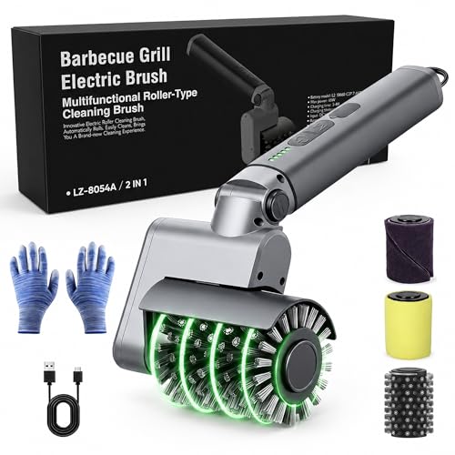 2026 Upgraded Electric Grill Brush for Outdoor Grill, 3-in-1 Cordless Rotary BBQ Grill Cleaner with 3-Speed Control, Adjustable Head, Heavy Duty Barbecue Cleaner for Cast Iron, Stainless Steel Grates