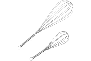 ForTomorrow Whisk Stainless Steel Set of 2 - Fouet Cuisine, 8 & 12 Inch Wire Handle Metal Whisker for Kitchen Cooking Baking