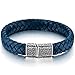 MOWOM Silver Blue Stainless Steel Genuine Leather Bracelet Bangle Cuff Greek Braided