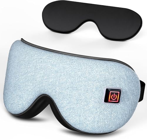 Fmlave Heated and Cooling Sleep Mask for Dry Eyes, Migraines, Electric Heated Eye Mask Improve Sleeping, Stye Eye Blepharitis Birthday Gifts for Women and Men (Blue)