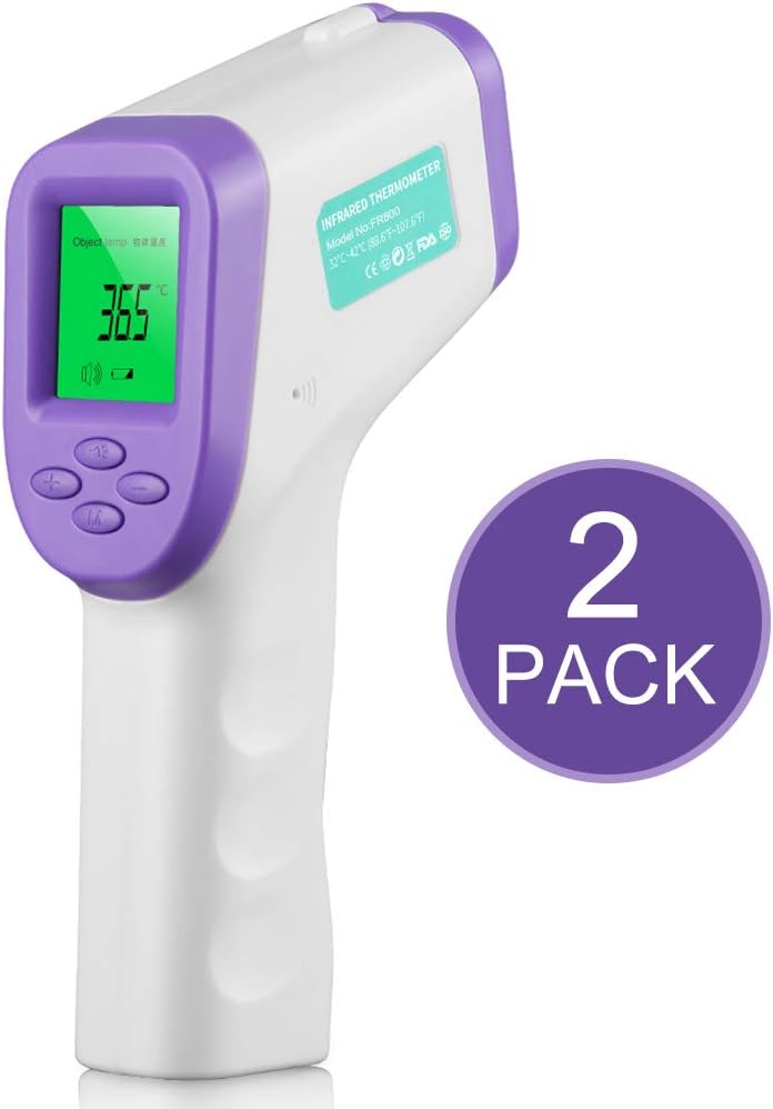 2PACK ATTONER Thermometer for Fever, IR Laser Thermometer with LCD Display and ˚C / ˚F Selectable, Fast Reading Non Contact Infrared Thermometer