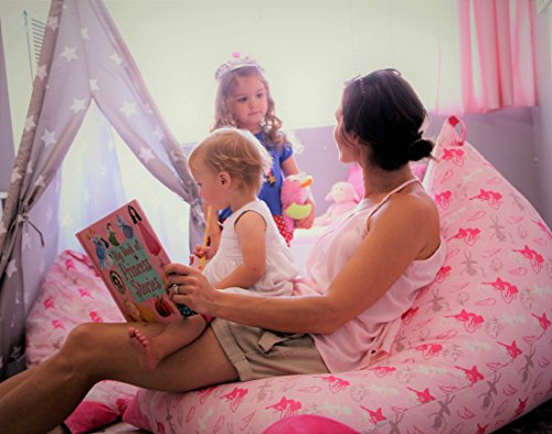 MiniOwls X-Large TOY STORAGE BAG - when filled, turns into BEAN BAG SEAT - Organizer that fits 60- 80 stuffed animals or 200l / 52 gal of other filler (Pink with ballerinas, princesses and fairies) - Thumbnail 7