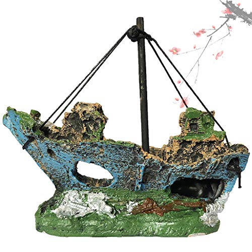 ❤Ywoow❤ Aquarium Ornament Aquarium Landscaping Aquarium Landscaping Decoration Aquarium Fish Tank Landscape Pirate Ship Wreck Ship Decor Resin Boat Ornament (A)