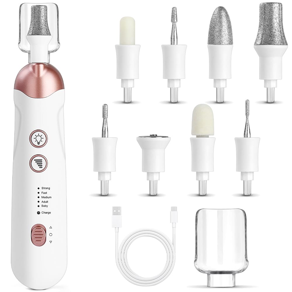 AOGOE Manicure and Pedicure Set for Feet Women, Cordless Manicure and Pedicure Set, 9 in 1 Rechargeable Electric Nail Files with LED Light, Home Use Electric Nail Drill for Cuticles Hard Skin Removal