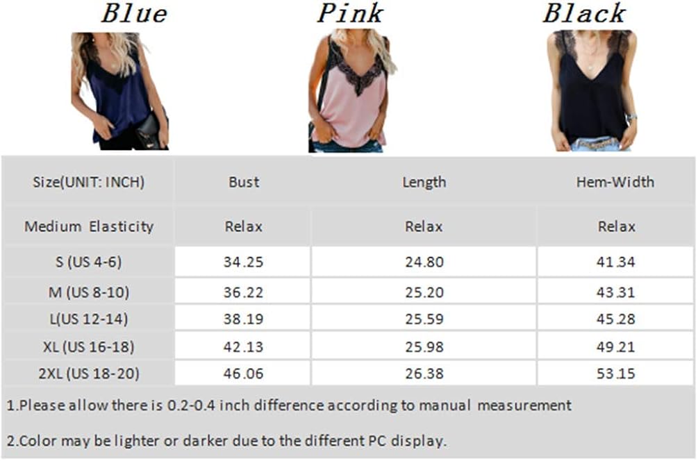 BLENCOT Women's V Neck Lace Strappy Cami Tank Tops Casual Loose Sleeveless Blouse Shirts at  Women’s Clothing store
