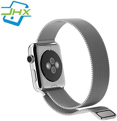 JHX Watch Band 38mm Fully Magnetic Closure Clasp Mesh Loop Milanese Stainless Steel iWatch Band for Watch Series 3 Series 2 Series 1 Sport and Edition Silver