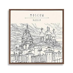 Framed Canvas Wall Art Travel Architecture Sketch Canvas Prints Home Artwork Decoration for Living Room,Bedroom - 16x16 inches