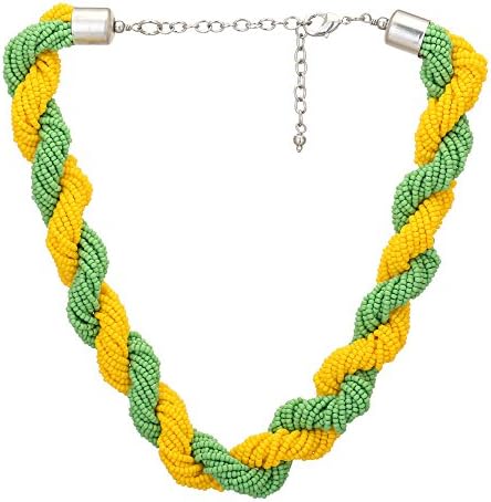 El Allure Glass Seed Bead Binded Tangled Ropes Green and Yellow Handmade Stylish Boho Fashion Costume Short Casual Fancy Indo Western Necklace for Women.