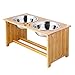 FOREYY Raised Pet Bowls for Cats and Small Dogs, Bamboo Elevated Dog Cat Food and Water Bowls Stand Feeder with 2 Stainless Steel Bowls and Anti Slip Feet (10'' Tall-50 oz Bowl)