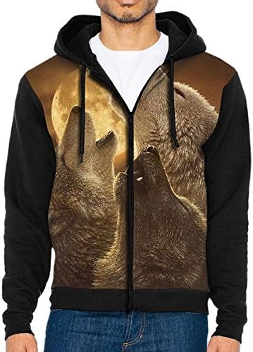 Flying XIE Men's Moon Wolves Print Full-zip Zipper Hoodie Hooded Sweatshirt Long Sleeve Coat - With Pockets