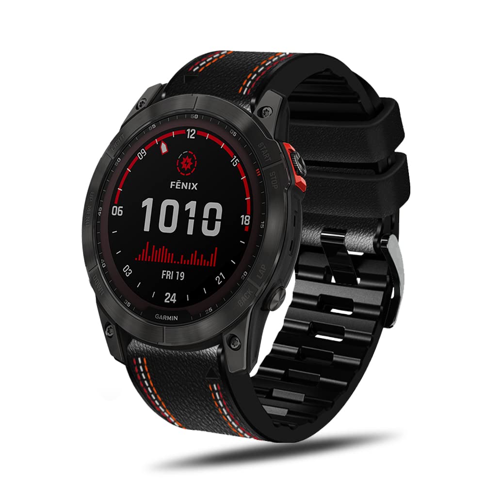 KoGiio 26mm QuickFit Strap for Garmin Instinct 3 Solar 50mm/Instinct 3 AMOLED 50mm/Fenix 8 51 mm/Enduro 3/Descent Mk3i, Replacement Bracelet Watch Band Leather and silicone double-sided design