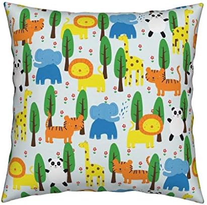 Miiyu6Bird Cute Kids Room Throw Pillow Trees And Animals by lydia_meiying Gender Neutral Baby 18x18 Square Throw Pillow