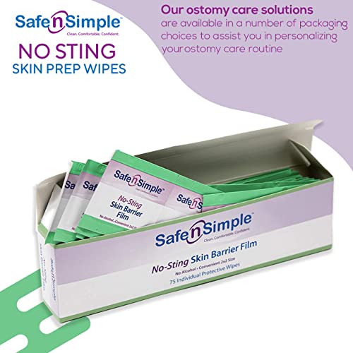 Safe n' Simple No Sting Skin Prep Wipes 75 Individual Ostomy Barrier Film Wipes Skin Prep