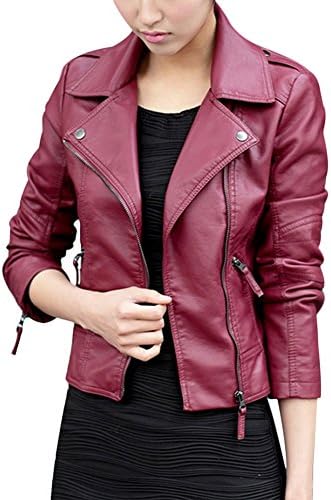 Women Leather Jackets Slim Fitted Zip Up Short Bomber Jacket Moto Biker Jacket Blazer Coats