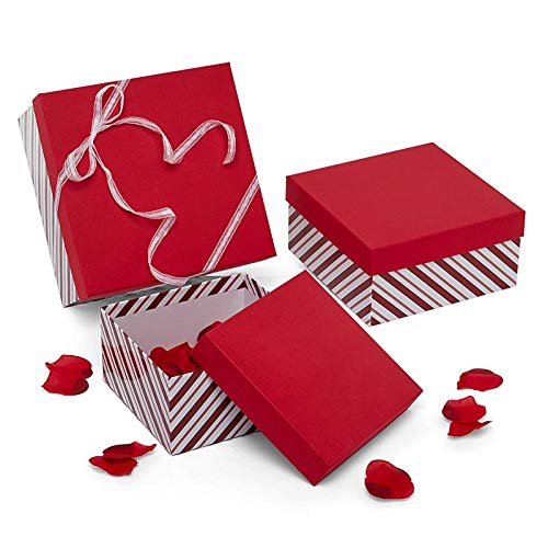 Rustic Pearl Collection Christmas Nested Gift Boxes with Lids, Set/3 Square Nesting Boxes, Red Peppermint Stripe