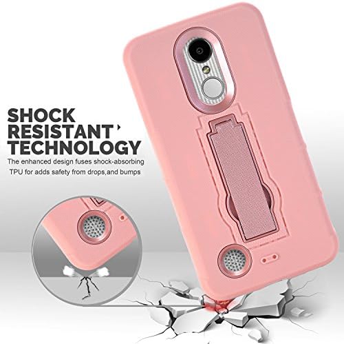 LG phone case,LG LV3 case Dual layer Rugged Shockproof Full-body Anti-Slip Hybrid High Armor Defender Combo Cover, Hard PC+Soft Silicon Kickstand Case 6 inch 2017 for Women Men Girls Kids Rose gold